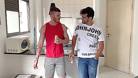 Make and dildo fucks in the kitchen